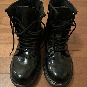 Dr. Martens Black Combat Boots with Smooth Leather and Thick Soles